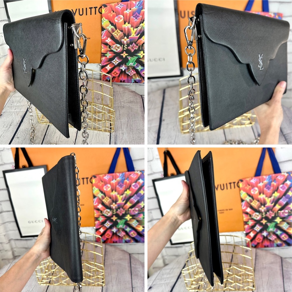 YSL YVES SAINT LAURENT Black Leather Clutch Crossbody  CUSTOM - Picture 9 of 12